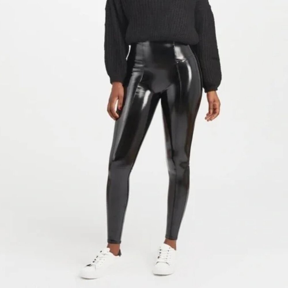 Spanx Faux Patent Leather Leggings Black